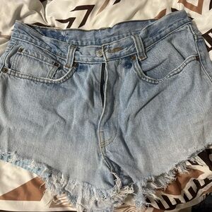 Casual Light Blue Frayed Denim Shorts